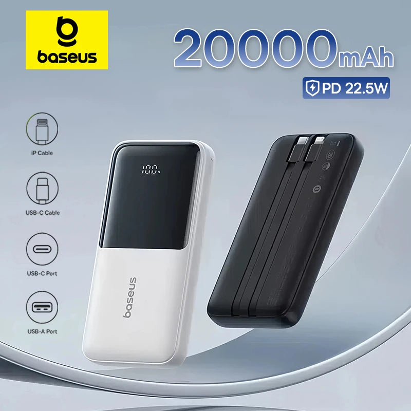 Baseus Power Bank 20000mAh Li-Polymer Battery Pack – 22.5W PD Fast Charging | LCD Display