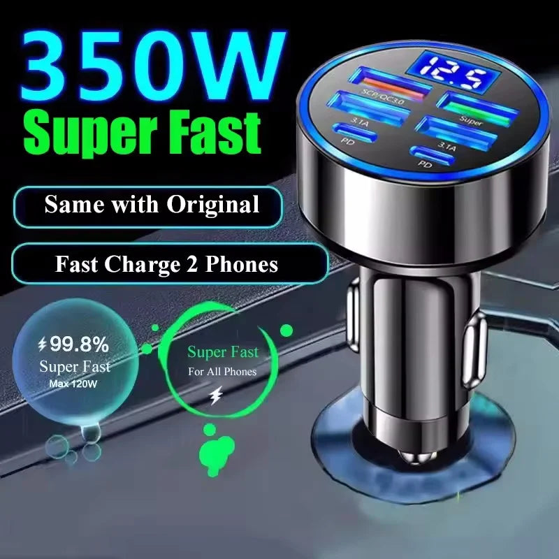 USB C Car Charger – 120W Power Delivery | QC3.0 USB PD Type-C For iPhone Samsung Huawei Xiaomi