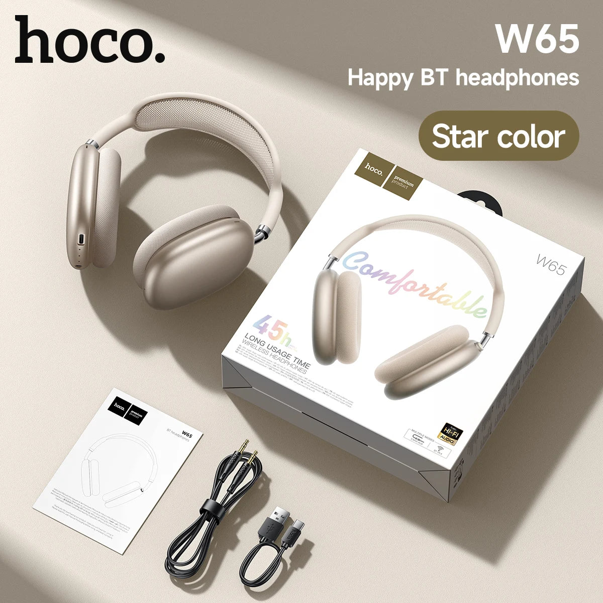 HOCO Over-Ear Headphones – Bluetooth 5.4 Wireless Stereo With Fabric Eartips | 45-Hour Battery With Microphone