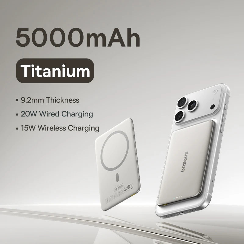 Baseus Magnetic Power Bank – 5000mAh | 15W Wireless, 20W Wired, Ultra Slim Card-Sized