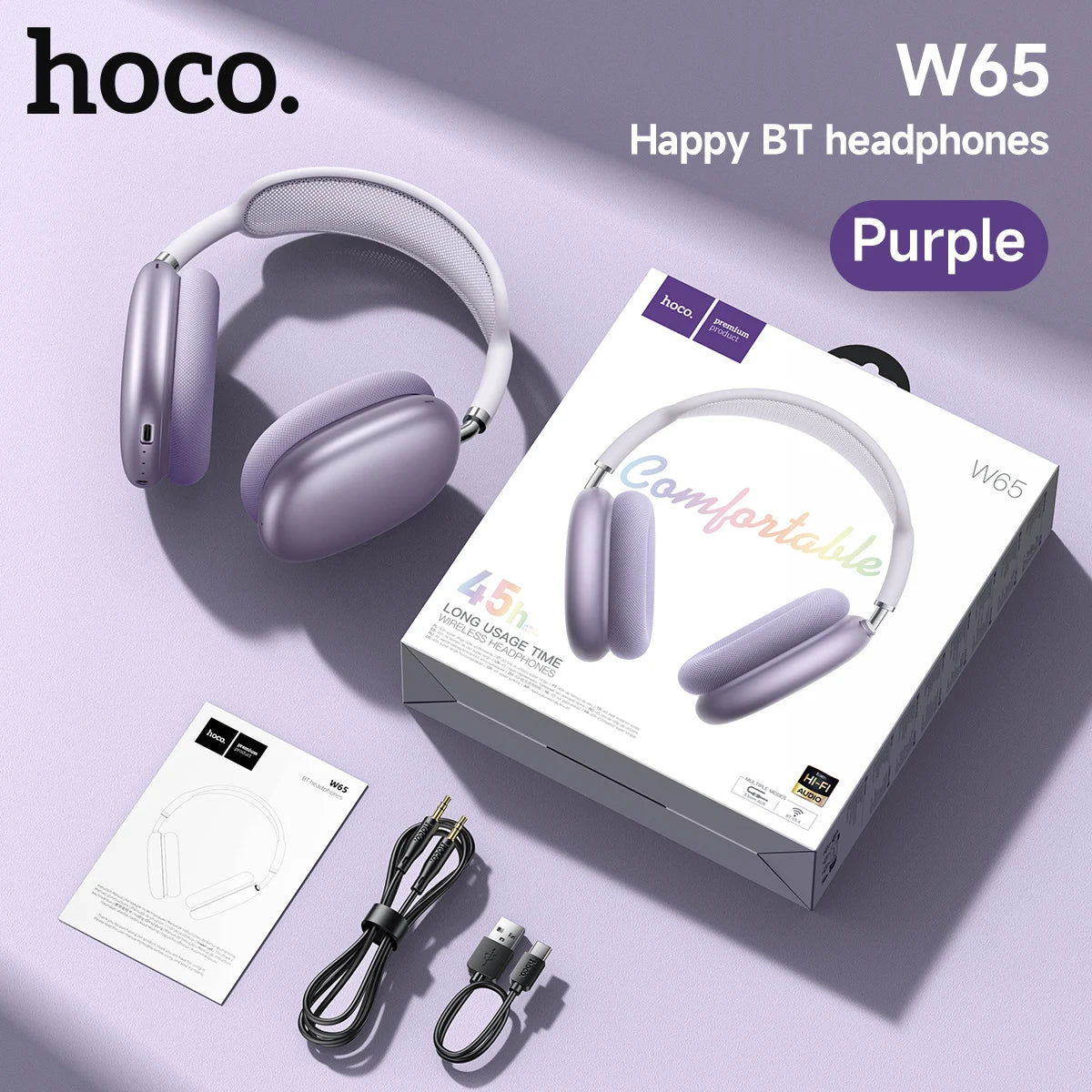 HOCO Over-Ear Headphones – Bluetooth 5.4 Wireless Stereo With Fabric Eartips | 45-Hour Battery With Microphone