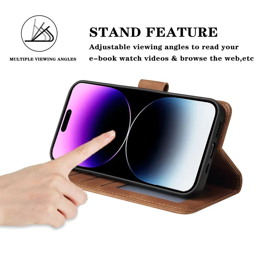 Leather Wallet Phone Case – Flip Card Slot Holder | Compatible With iPhone 8 To 16 Pro Max