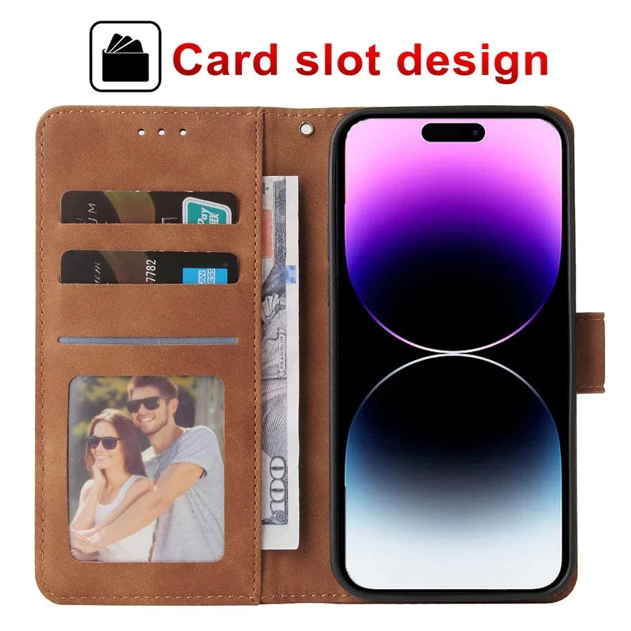 Leather Wallet Phone Case – Flip Card Slot Holder | Compatible With iPhone 8 To 16 Pro Max