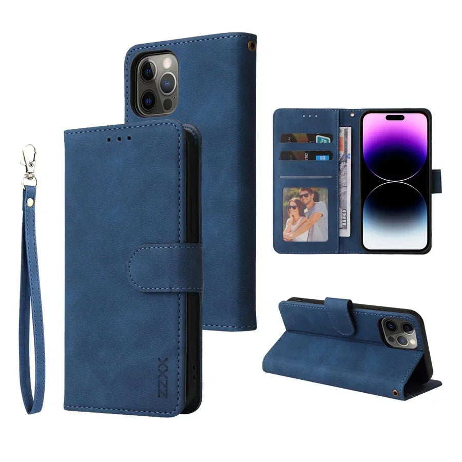 Leather Wallet Phone Case – Flip Card Slot Holder | Compatible With iPhone 8 To 16 Pro Max