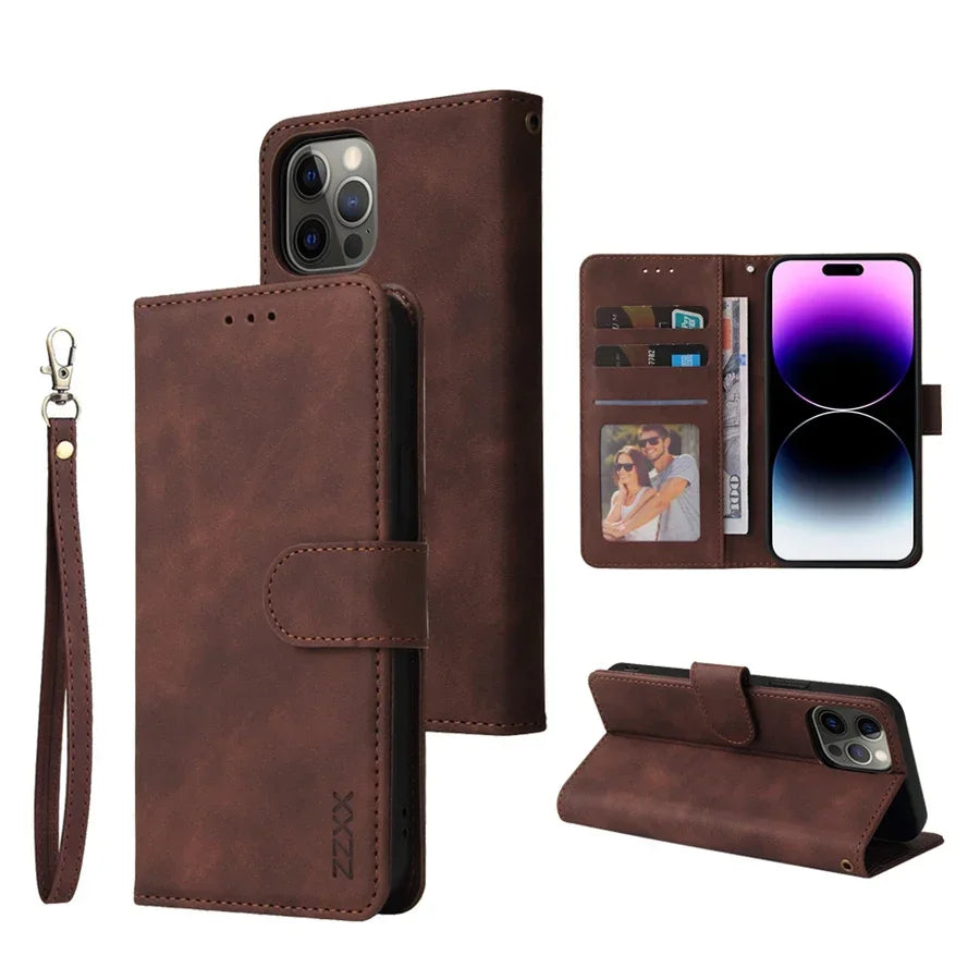 Leather Wallet Phone Case – Flip Card Slot Holder | Compatible With iPhone 8 To 16 Pro Max