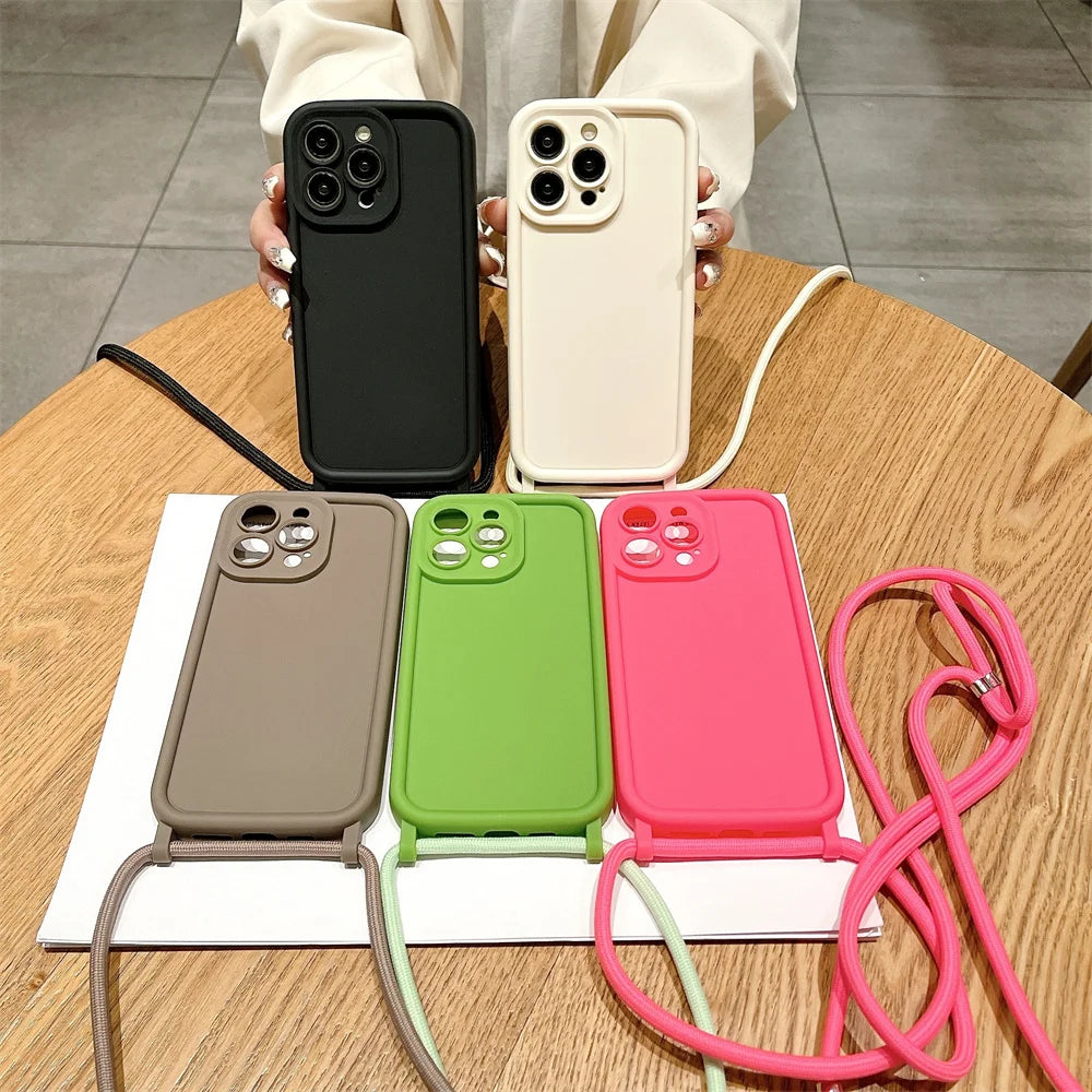 Phone Case For iPhone 14 13 15 Pro Max 12 11 X XS 8 Plus SE2022 – Crossbody Lanyard | Anti-Fingerprint