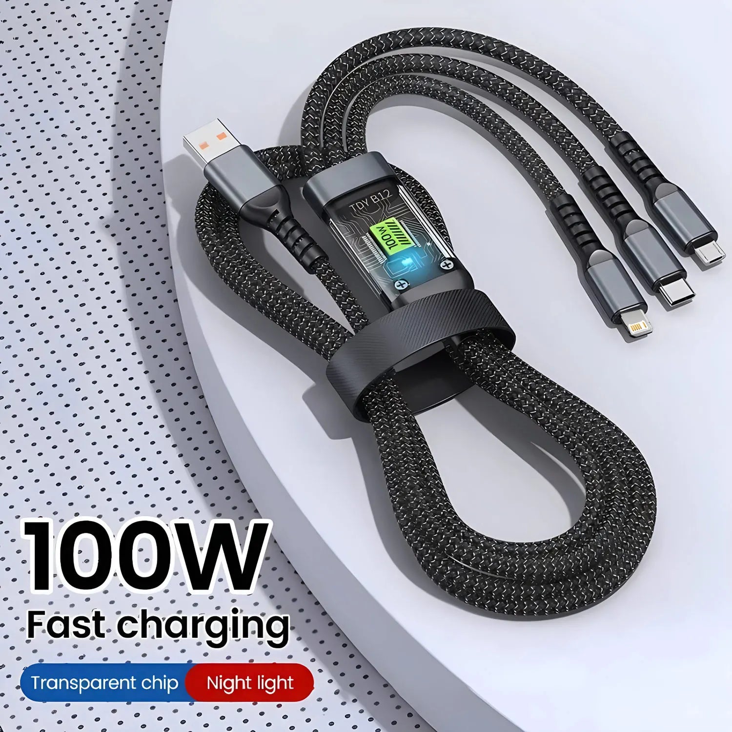 3-In-1 USB Cable – 100W Fast Charging | Nylon Braided USB-A, USB-C, Micro USB