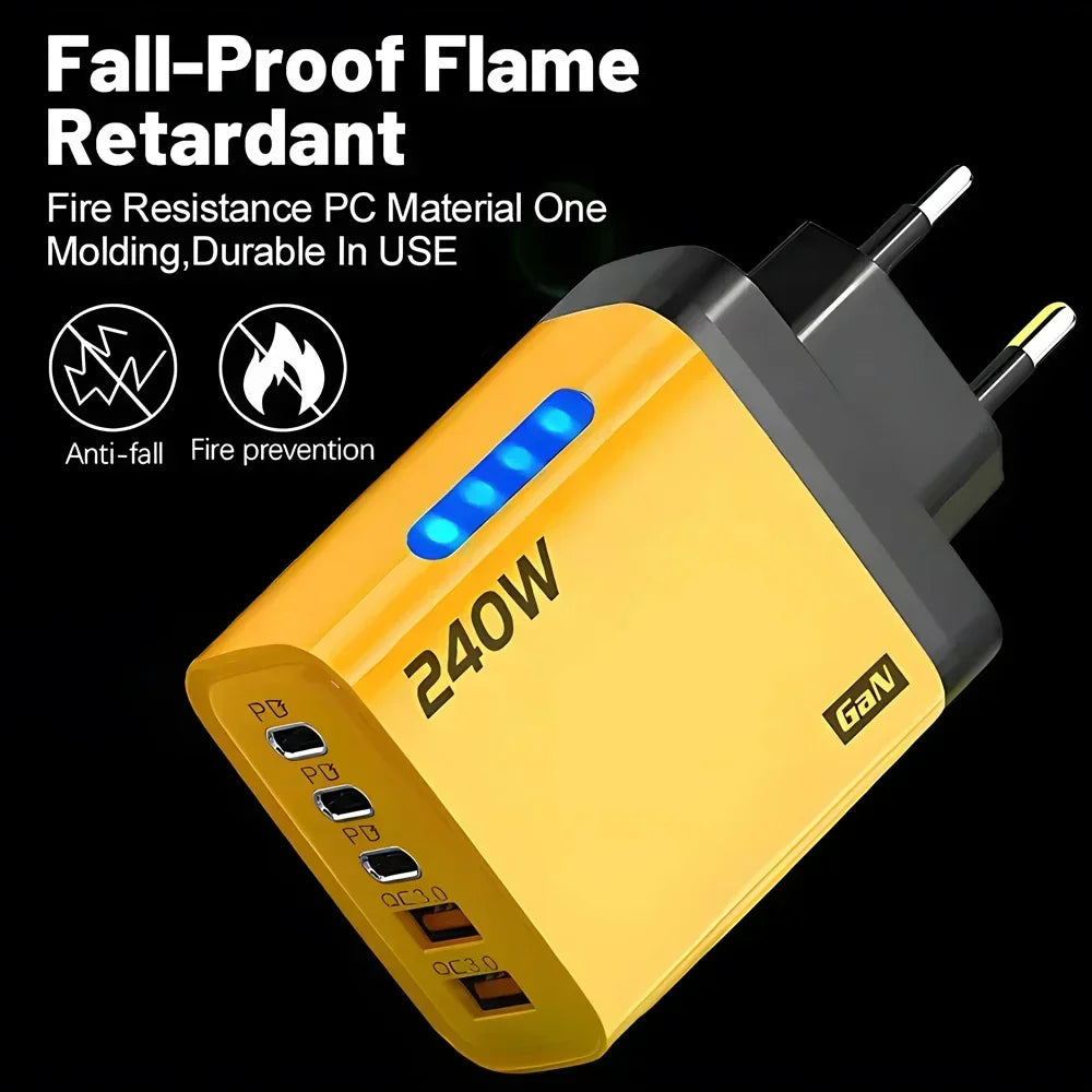 UGREEN GaN Wall Charger – 240W | 5 In 1 USB-C And USB-A Ports, EU/US Plug, Fast Charge