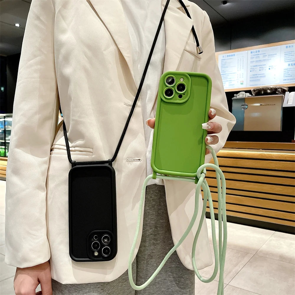 Phone Case For iPhone 14 13 15 Pro Max 12 11 X XS 8 Plus SE2022 – Crossbody Lanyard | Anti-Fingerprint