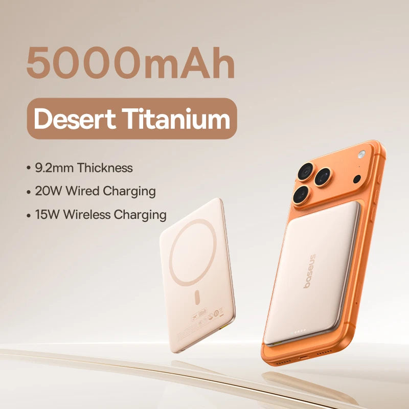 Baseus Magnetic Power Bank – 5000mAh | 15W Wireless, 20W Wired, Ultra Slim Card-Sized