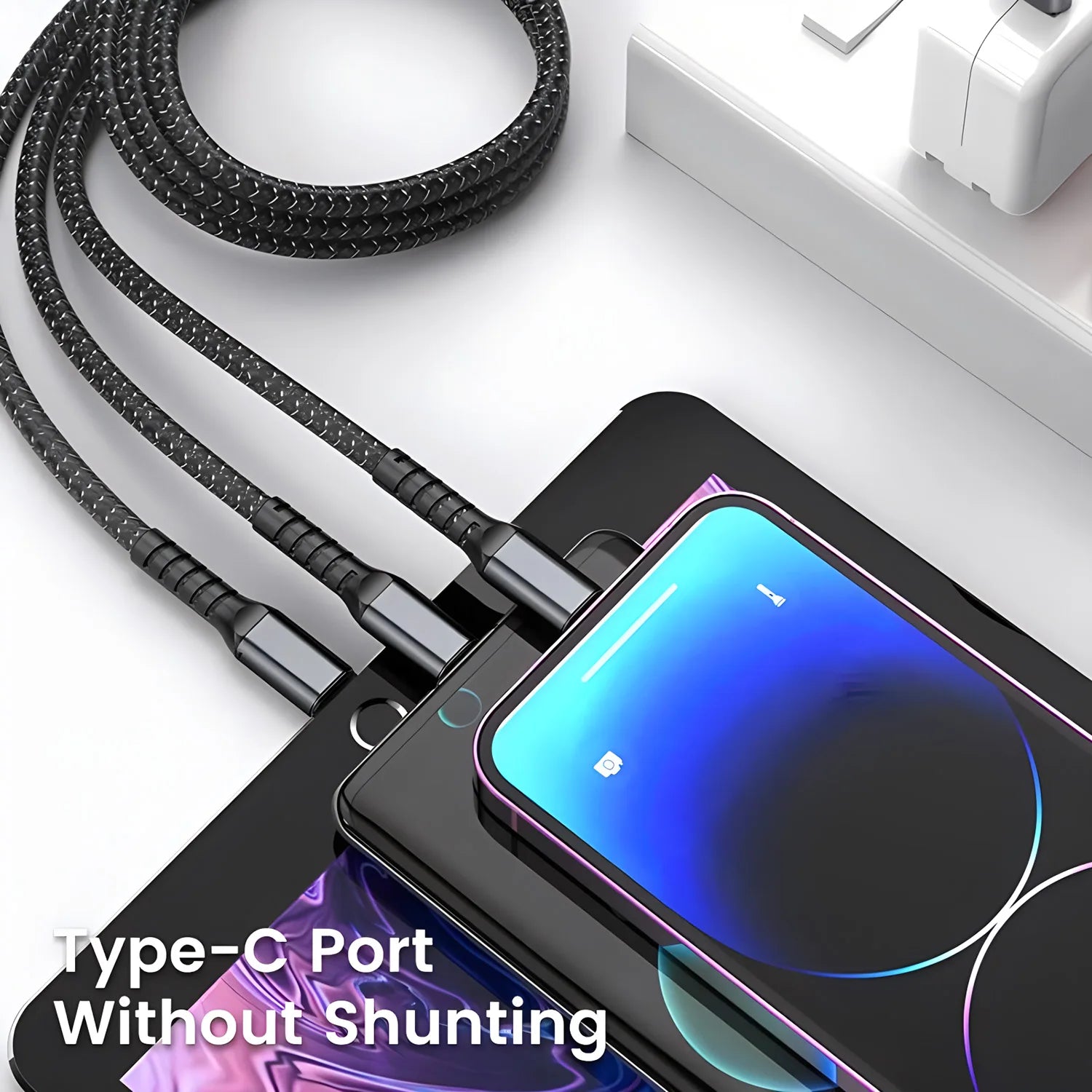 3-In-1 USB Cable – 100W Fast Charging | Nylon Braided USB-A, USB-C, Micro USB