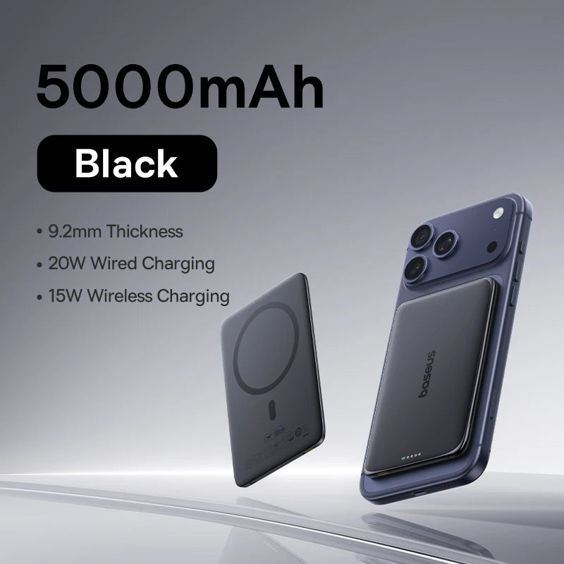 Baseus Magnetic Power Bank – 5000mAh | 15W Wireless, 20W Wired, Ultra Slim Card-Sized