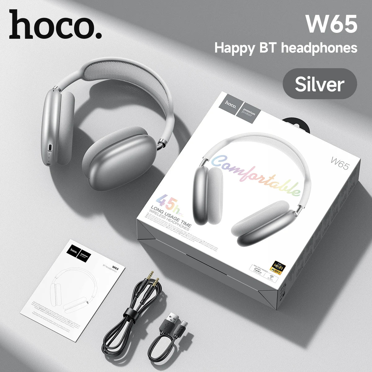 HOCO Over-Ear Headphones – Bluetooth 5.4 Wireless Stereo With Fabric Eartips | 45-Hour Battery With Microphone