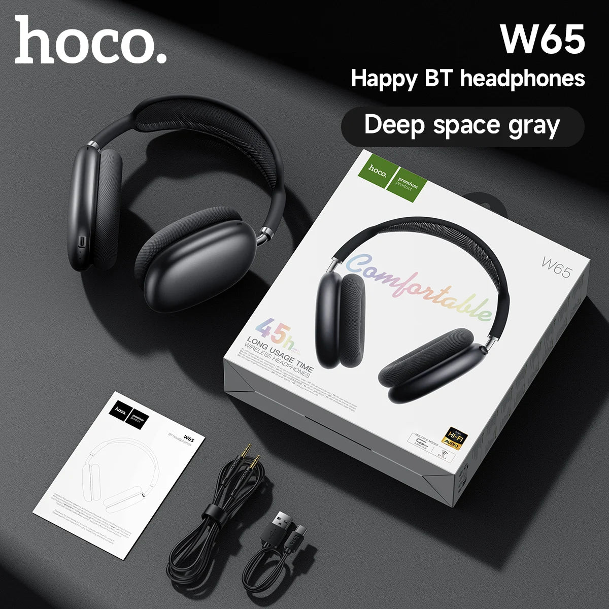HOCO Over-Ear Headphones – Bluetooth 5.4 Wireless Stereo With Fabric Eartips | 45-Hour Battery With Microphone