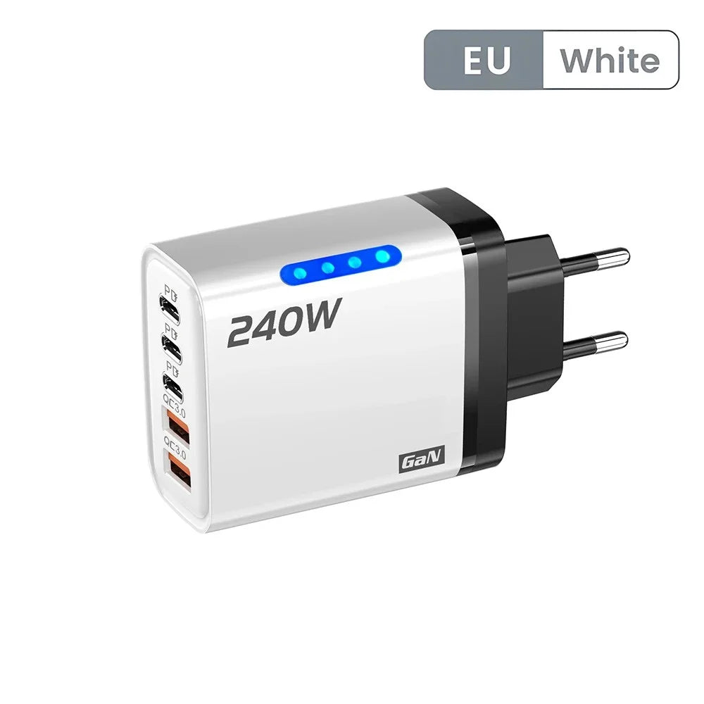 UGREEN GaN Wall Charger – 240W | 5 In 1 USB-C And USB-A Ports, EU/US Plug, Fast Charge