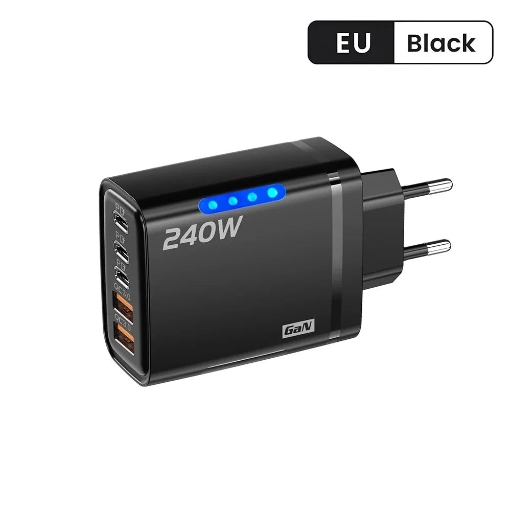 UGREEN GaN Wall Charger – 240W | 5 In 1 USB-C And USB-A Ports, EU/US Plug, Fast Charge