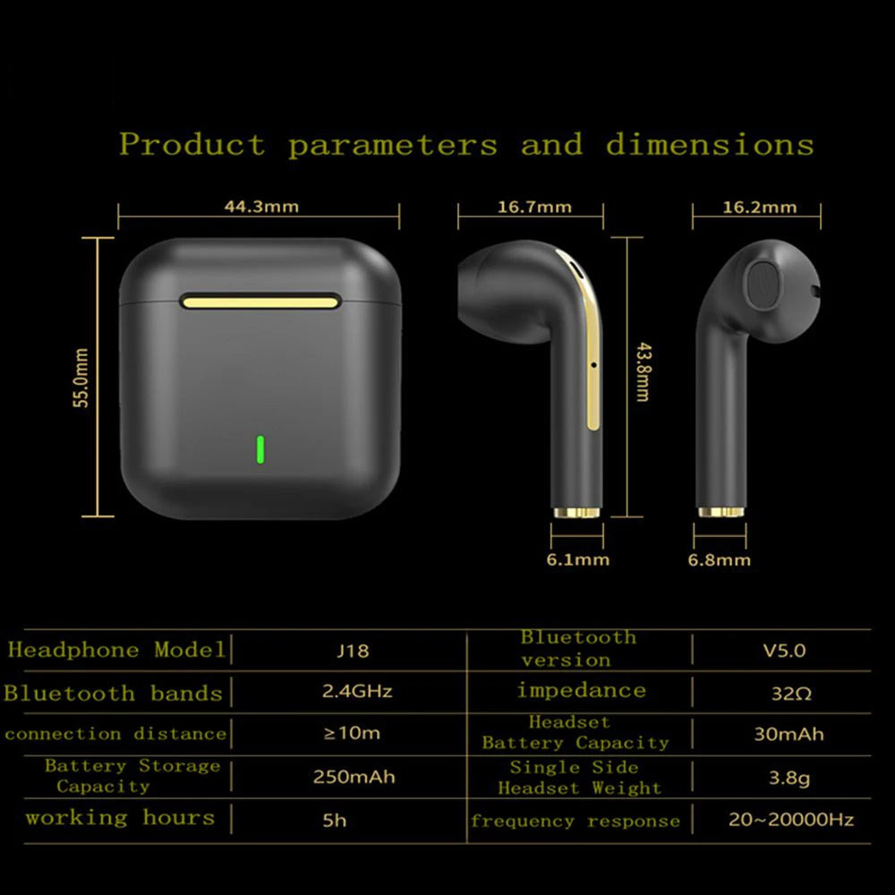 J18 TWS Earbuds – Active Noise Cancellation | Bluetooth 5.3, Long Playtime