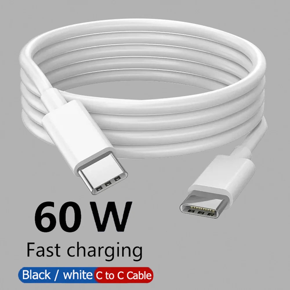 USB-C To USB-C Cable – 60W PD Fast Charge | High-Speed Data Transfer, Durable TPE Build