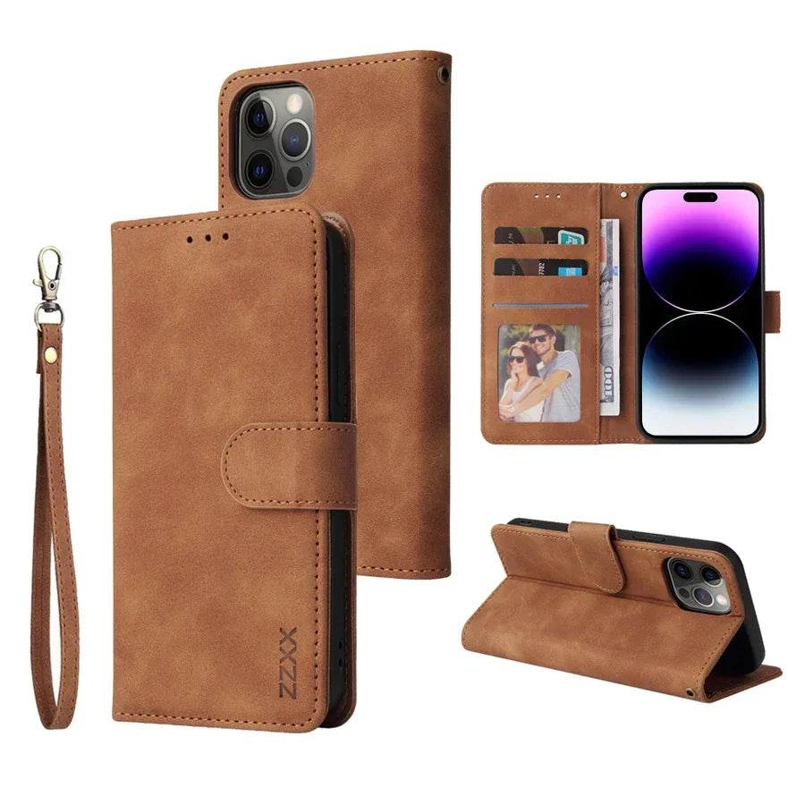 Leather Wallet Phone Case – Flip Card Slot Holder | Compatible With iPhone 8 To 16 Pro Max