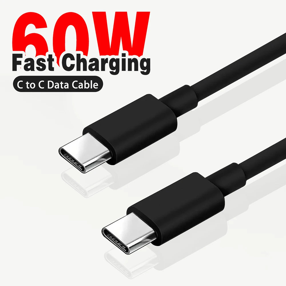 USB-C To USB-C Cable – 60W PD Fast Charge | High-Speed Data Transfer, Durable TPE Build