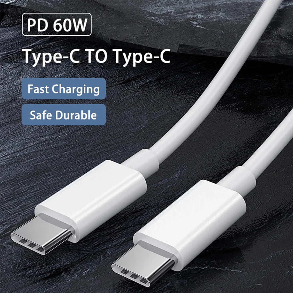 USB-C To USB-C Cable – 60W PD Fast Charge | High-Speed Data Transfer, Durable TPE Build