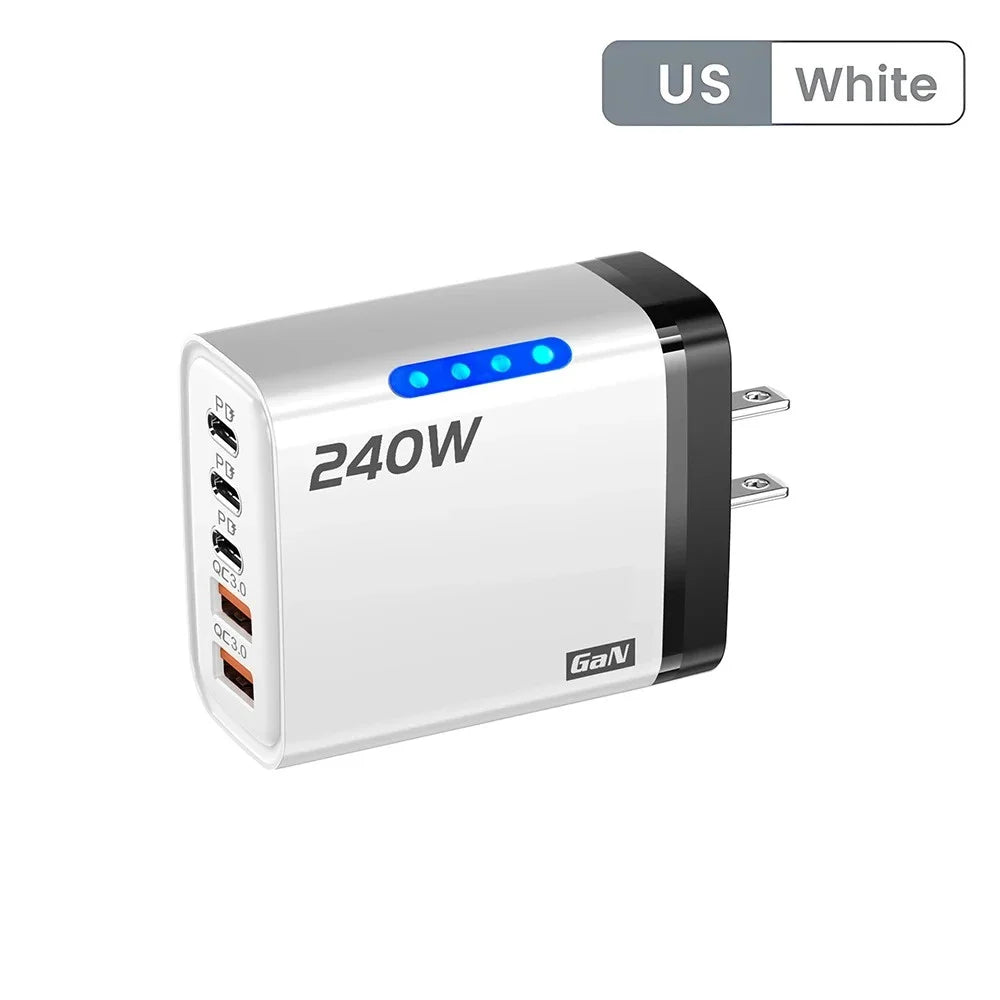 UGREEN GaN Wall Charger – 240W | 5 In 1 USB-C And USB-A Ports, EU/US Plug, Fast Charge