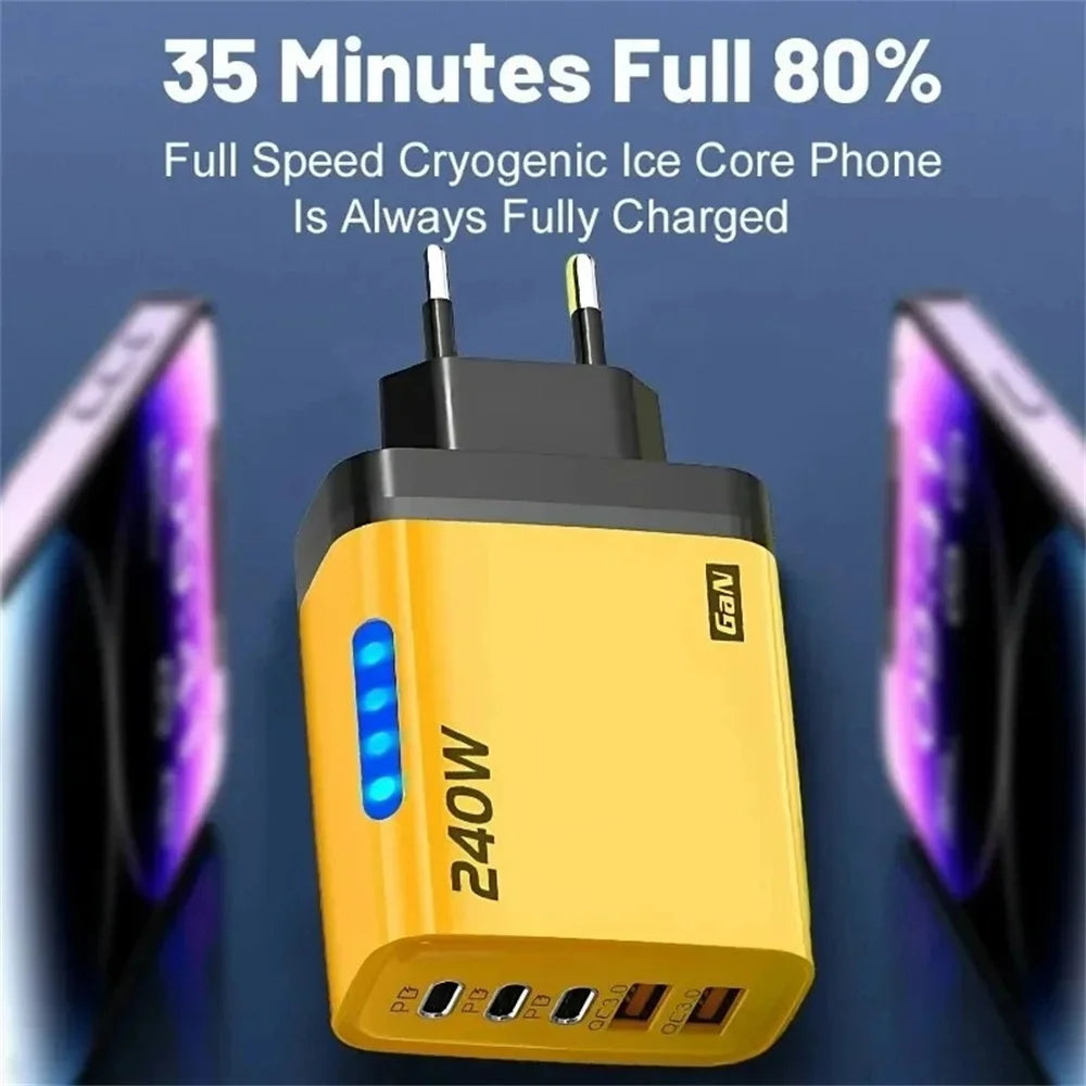 UGREEN GaN Wall Charger – 240W | 5 In 1 USB-C And USB-A Ports, EU/US Plug, Fast Charge