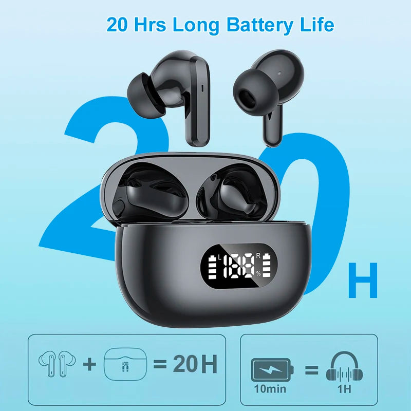 Wireless Earphones With 6 Mic ENC – 40dB Noise Cancelling | Bluetooth 5.3, LED Display