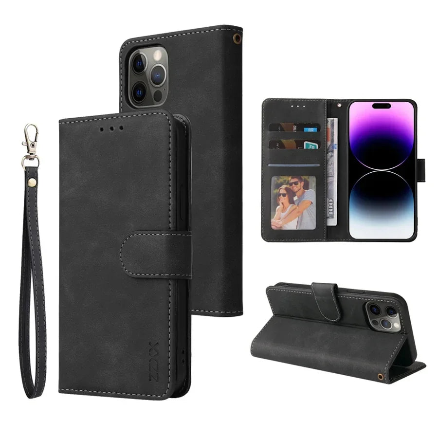 Leather Wallet Phone Case – Flip Card Slot Holder | Compatible With iPhone 8 To 16 Pro Max