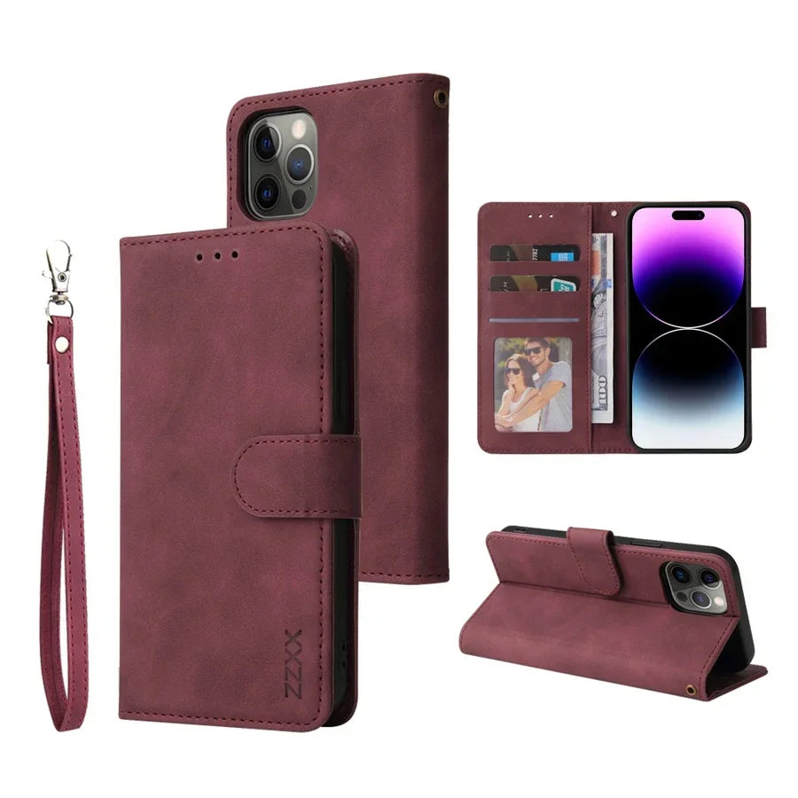 Leather Wallet Phone Case – Flip Card Slot Holder | Compatible With iPhone 8 To 16 Pro Max