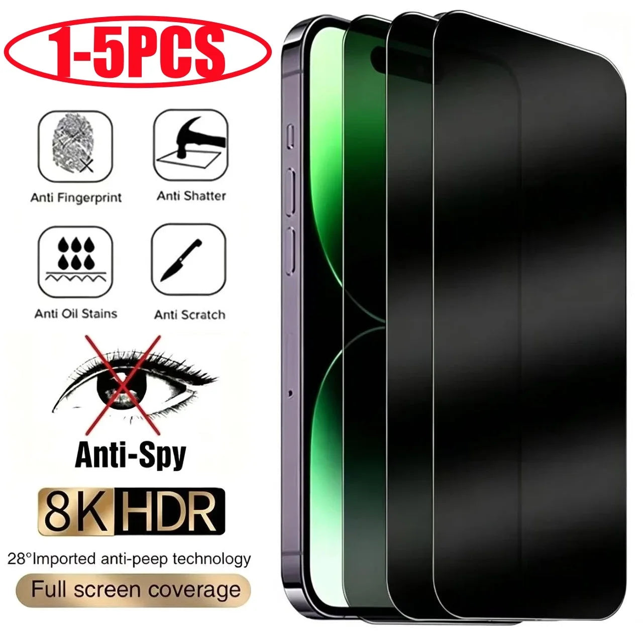 LKLB Anti-Spy Glass – Privacy Screen Protector For iPhone 12 To 17 Models | 1–5 Pack