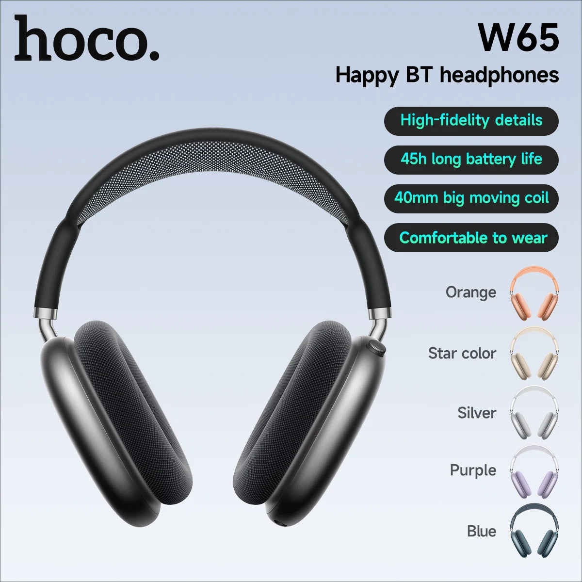 HOCO Over-Ear Headphones – Bluetooth 5.4 Wireless Stereo With Fabric Eartips | 45-Hour Battery With Microphone