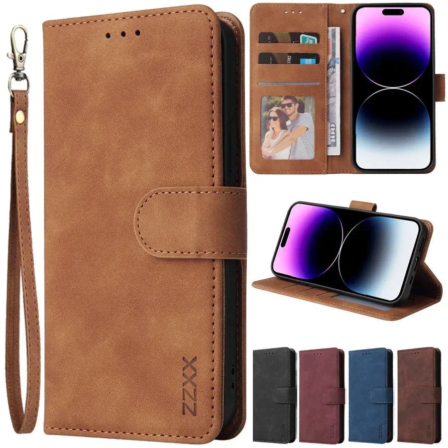 Leather Wallet Phone Case – Flip Card Slot Holder | Compatible With iPhone 8 To 16 Pro Max