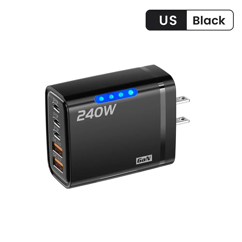 UGREEN GaN Wall Charger – 240W | 5 In 1 USB-C And USB-A Ports, EU/US Plug, Fast Charge