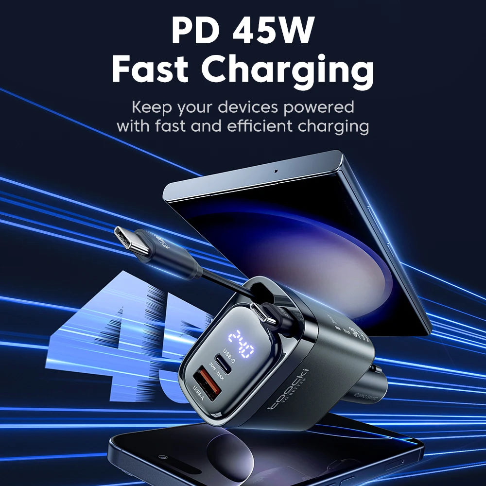 4-In-1 Retractable Car Charger – 105W Fast Charge | USB-C Cable For iPhone 16 And 15